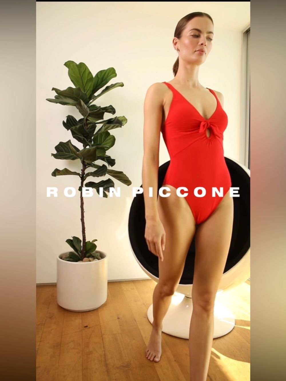 Robin Piccone Ava Knot One Piece Swimsuit in Fiery Red Sz 12 EUC Swim Pool Chic